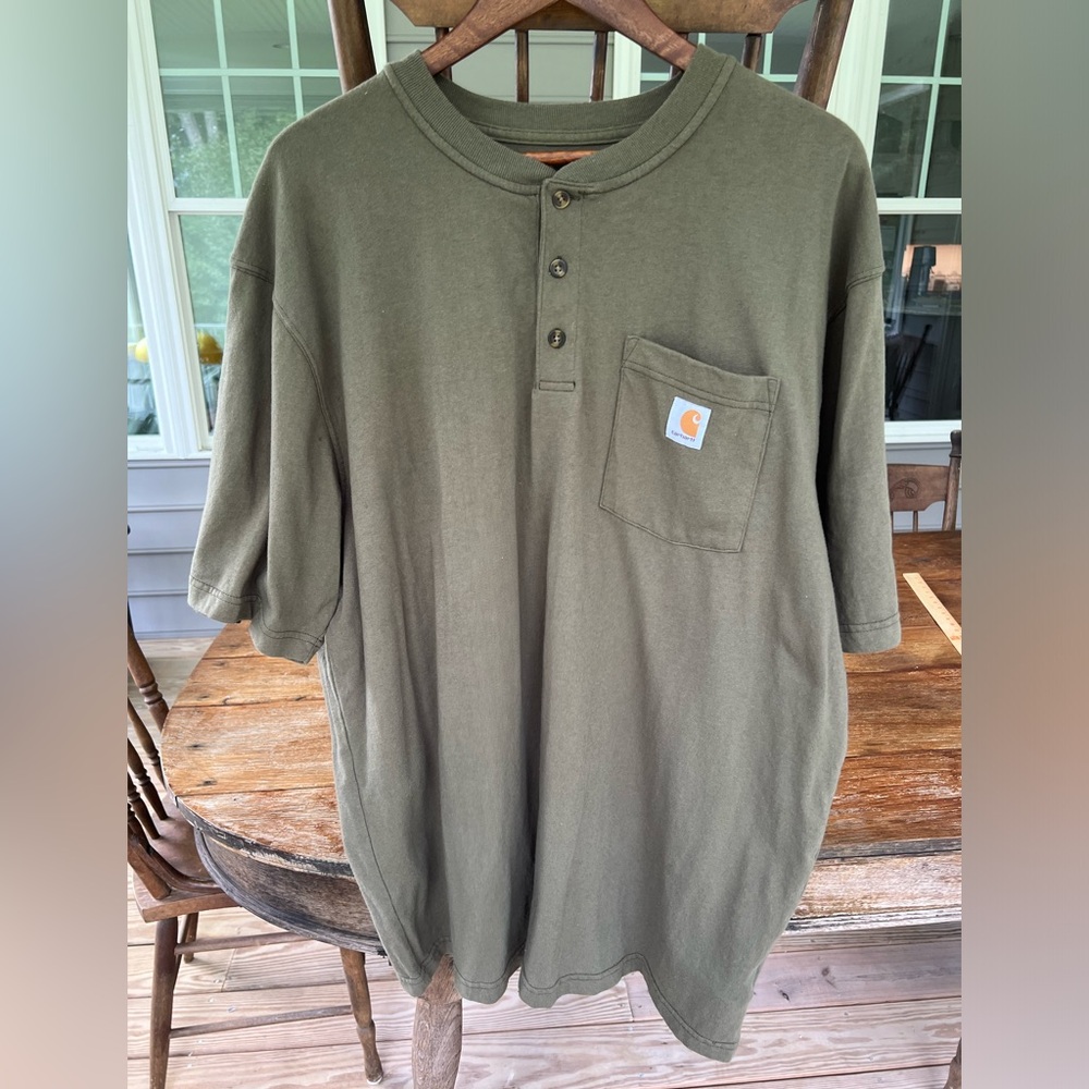 Carhartt K84 Henley Shirt Casual Original Fit Army Green Pocket T-Shirt Men’s XL